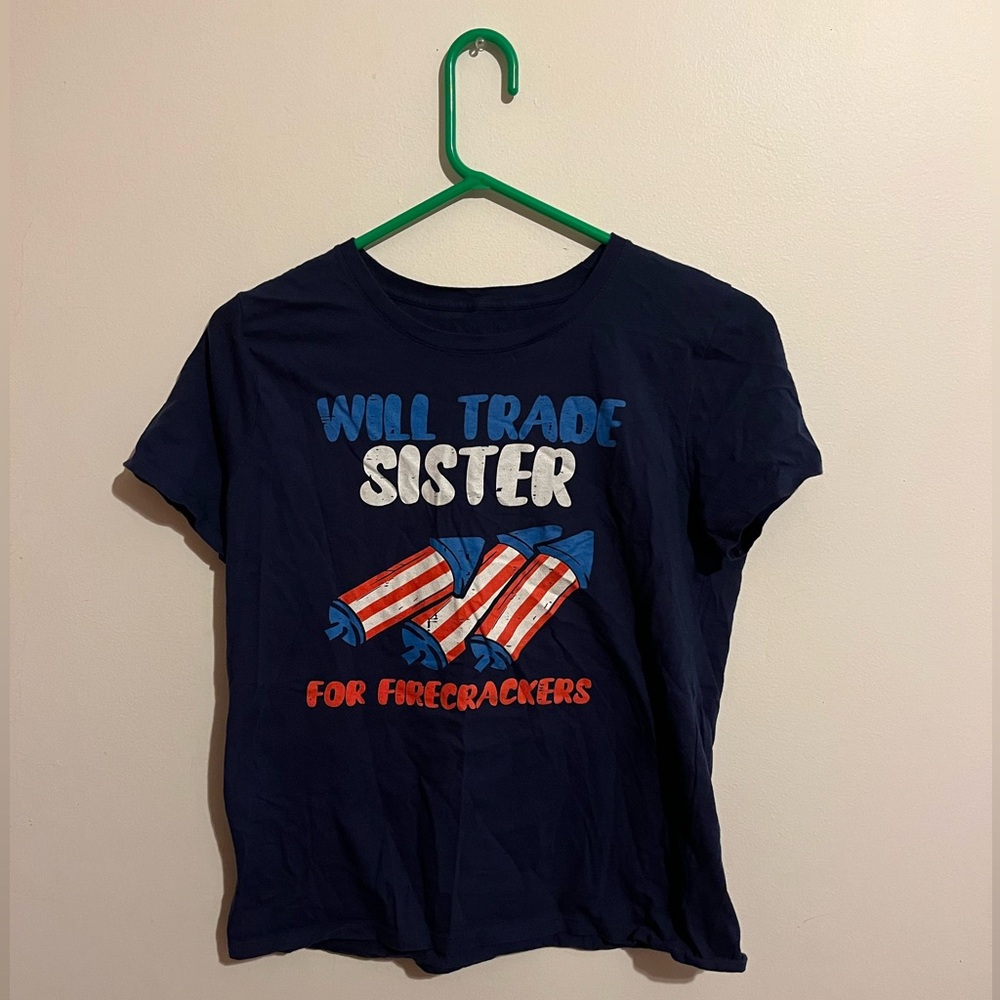 Funny design shirt ‘will trade sister for firecrackers’
